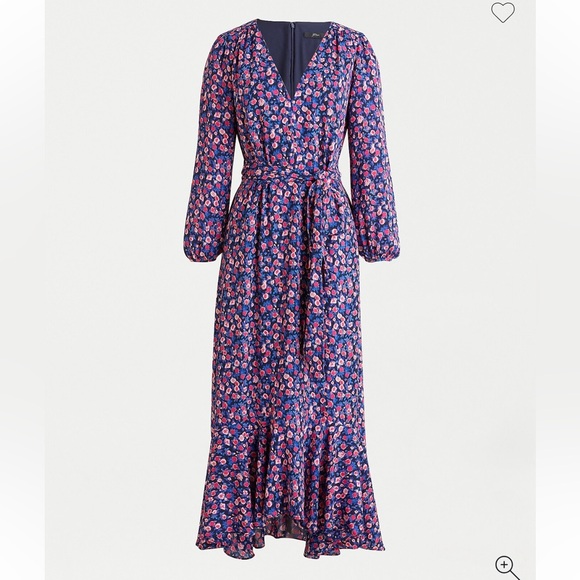 NWOT J. Crew Tie-waist midi dress in dotted floral pattern Size 0 A-Line - Picture 3 of 16